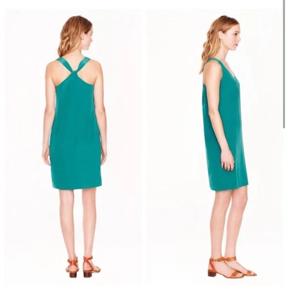 J. Crew Emerald Green silk twist tie back dress- J. Crew Emerald Green silk twist tie back dress-